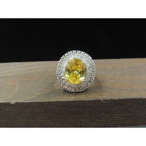 Size 6 Sterling Silver Brilliant Yellow Cubic Zirconia With Accents Band Ring